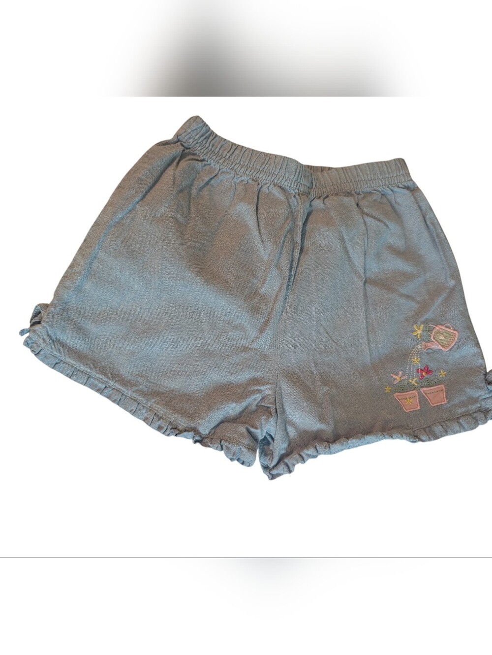 90s Y2K Vintage Kids Headquarters Toddler Girl Floral Embroidered Blue Shorts